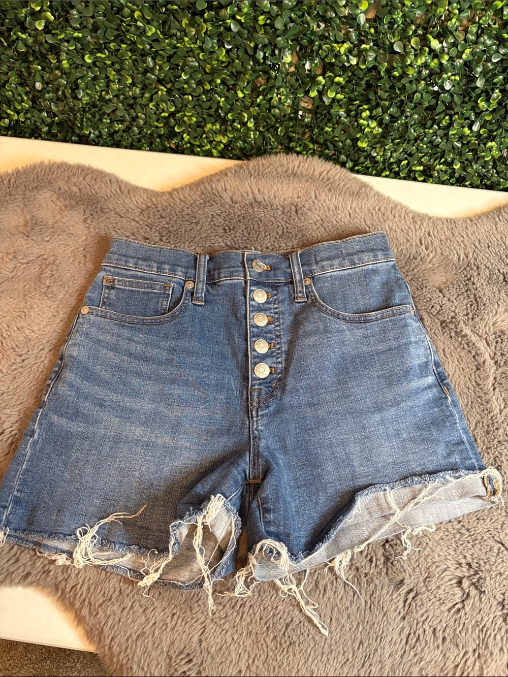 Madewell High-Rise Button-Fly Distressed Denim Shorts Size 25